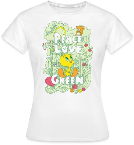 Looney Tunes Tweety Peace Love Green Design T-Shirt Dames