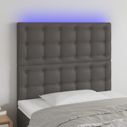 vidaXL - Hoofdbord - LED - 100x5x118/128 - cm - kunstleer - grijs