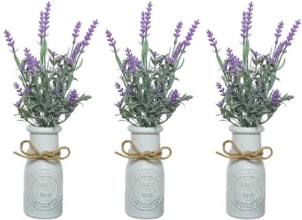 Lavendel kunstplant - 10x stuks - in witte pot - lila paars - H32 cm - lavandula