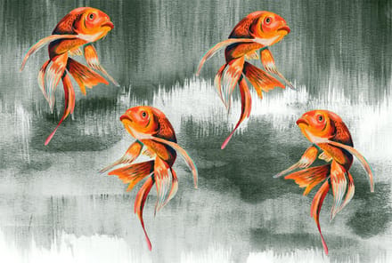 Behang staal Koi Fish Art groen grijs