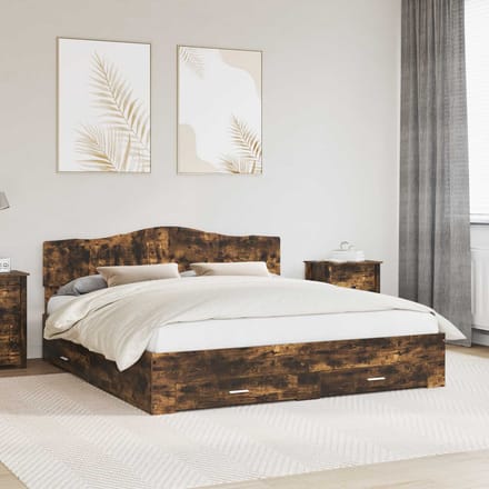 vidaXL - Bedframe - met - lade - Rook - Eiken - 200 - x - 200 - cm - Bewerkt - hout