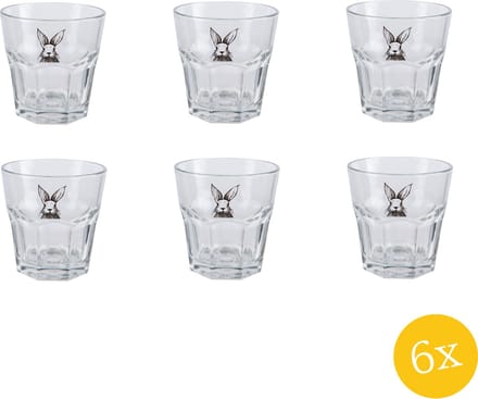 Clayre & Eef Waterglas 200 set van 6 stuks 200 ml Transparant Glas Konijn Drinkbeker