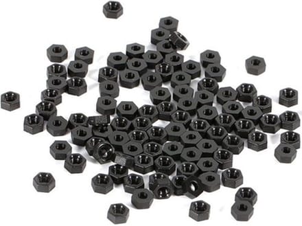 Nylon zeskantmoer M3 zwart 50 stuks | Kunststof moeren