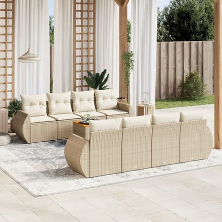 vidaXL - 9-delige - Loungeset - met - kussens - poly - rattan - beige