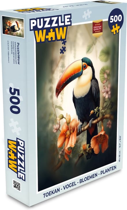 Puzzel Toekan - Vogel - Bloemen - Planten - Legpuzzel - Puzzel 500 stukjes