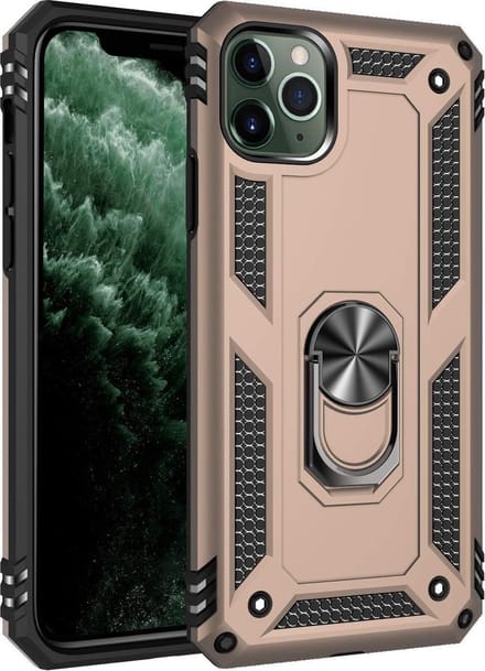 Ring Armor - Hoes met Kickstand Ring Geschikt voor: iPhone 11 Pro Max Rugged Ring Armor schokbestendige goud
