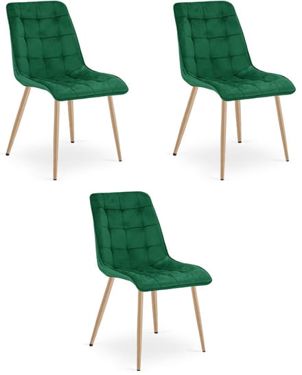 Set van 3 eetkamerstoelen SPLIT - Groen fluweel - Eikenlook poten - Modern design