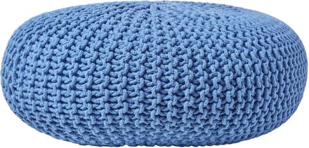 Homescapes Grote gebreide poef 100% katoen, blauw