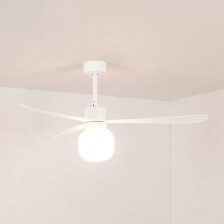 FARO BARCELONA LED plafondventilator Amelia Ball L, wit, gelijkstroom, stil, 132 cm