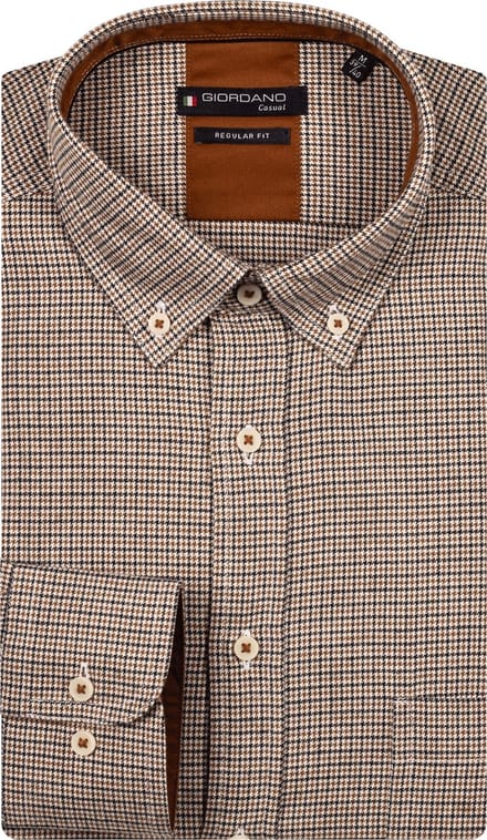Giordano – Ivy – Heren – Overhemd – Pied-de-Poule – Bruin – 527310-80