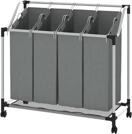 RWB® Wasmand 4 Vakken - Wasmand Vier Vakken - Wasmand - Grijs - ‎96 x 40 x 92 cm