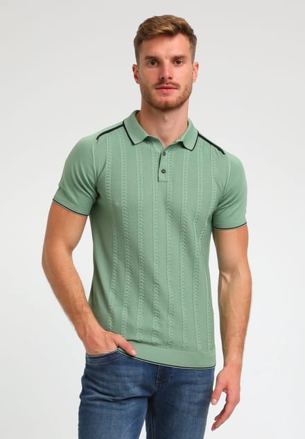 Gabbiano Poloshirt Polo Knitted Jacquard 234926 722 Light Army Mannen Maat - M