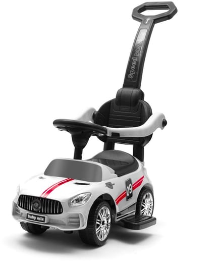 Baby Mix Racer loopauto wit met geluidspaneel - Duwstang