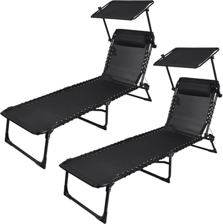 SET X 2 "LE PLAYA" LIGSTOELEN MET PARASOL EN KUSSEN ZWART