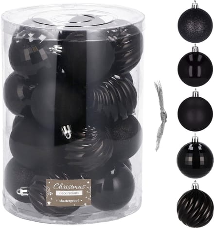 Springos Kerstballen | Kerstversiering | Onbreekbaar | 20 Stuks | 6 cm | Zwart