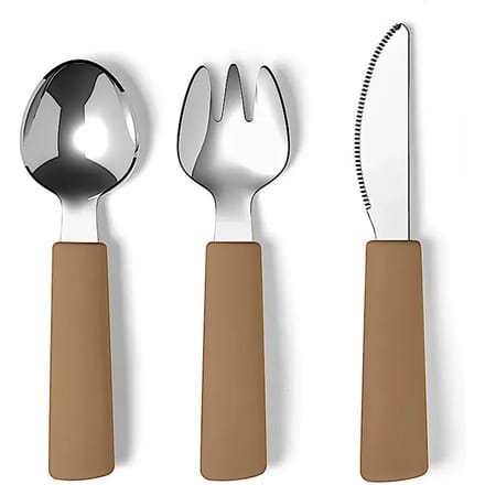Bestek - set - siliconen - met RVS-Earth brown - 13/14 cm
