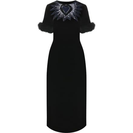 Fendi fluwelen midi-jurk met bontrand