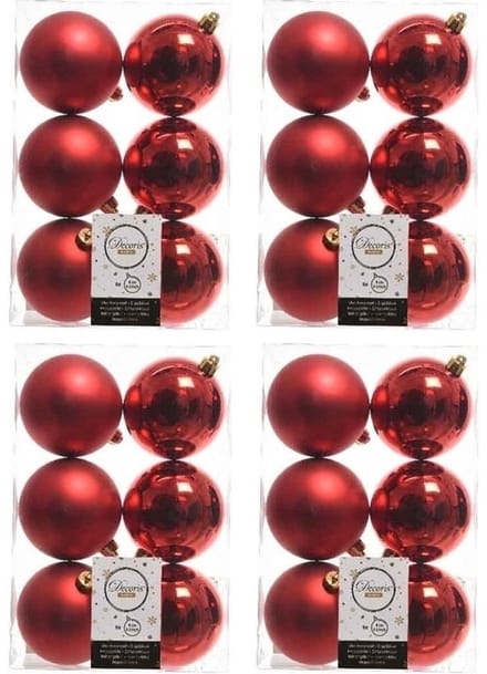 Decoris Kerstballen - 24x st - rood - D8 cm - kunststof - mat/glans - kerstversiering