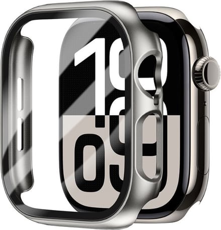 Strap-it Hard case hoesje met screen protector glas - geschikt voor Apple Watch Series 10/11 - 46mm (titanium leisteen)
