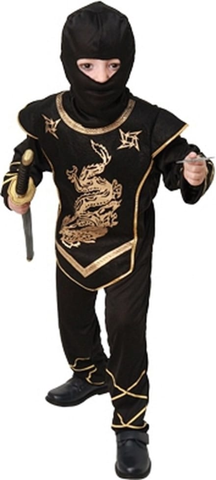 Ninja kostuum - zwart - kinderen - polyester - ninjapak - verkleedkleding - Carnaval 110/122