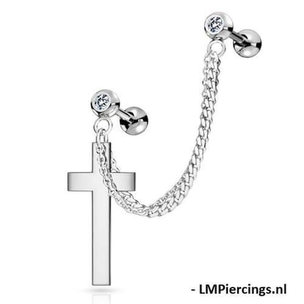 Piercing ketting met massief kruis hanger - zilver - LMPiercings