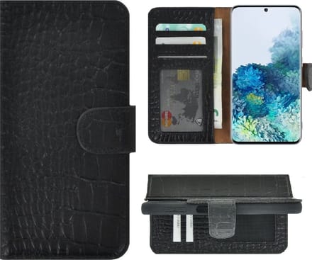 MoDo hoesje Geschikt voor Samsung Galaxy S20 Plus - Echt Leer Book Case - Croco Zwart