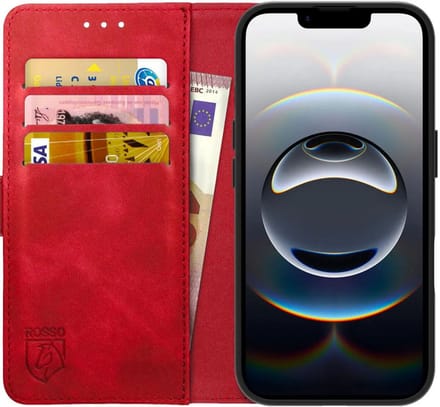 Rosso Element Geschikt voor Apple iPhone 17e / 16e | Wallet Book Case | Portemonnee Hoesje | 3 Pasjes | Magneetsluiting | Stand Functie | Rood