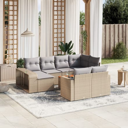 vidaXL - 11-delige - Tuinset - met - kussens - poly - rattan - beige