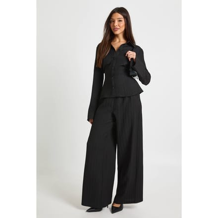 boohoo Dames Gestructureerd hemd met band aan de achterkant & broekset | Zwart | Maat: 34