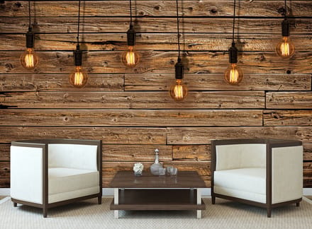 Light Bulbs Wood Plankets Photo Wallcovering