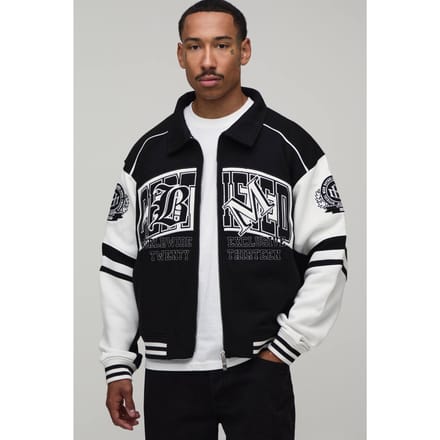 Regular Fit Jack Met Kraag In Gecertificeerde Varsity Jersey Stijl | Black | Size Small