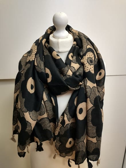 Lange dames sjaal Liene gebloemd motief bruin zwart
