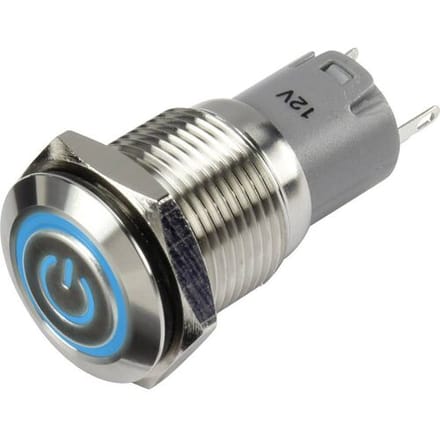 TRU COMPONENTS 1303026 LAS2GQF-11ZET/B/12V/S/P Drukschakelaar 48 V/DC 2 A 1x aan/aan Continu Blauw IP65 1 stuk(s)