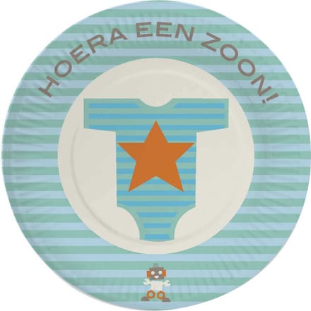 Feestborden \'\'hoera Een Zoon\'\' 8 Stuks Blauw 18 Cm