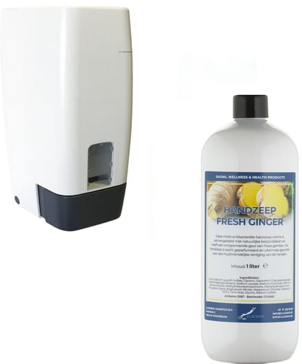 Zeepdispenser 1 liter kunststof hervulbaar + 1 liter handzeep Fresh Ginger