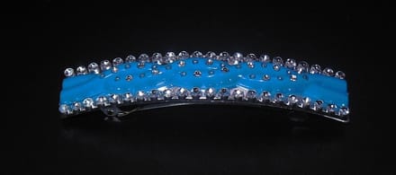 Patentspeld smal recht blauw met strass punten