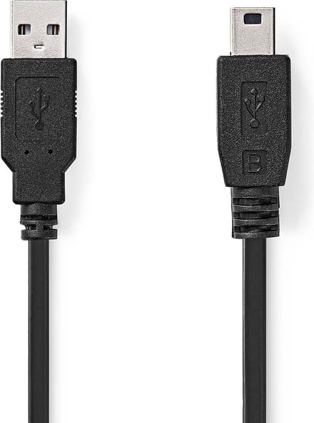USB-Kabel - USB 2.0 - USB-A Male - USB Mini-B 5-Pins Male - 480 Mbps - Vernikkeld - 2.00 m - Rond - PVC - Zwart - Envelop