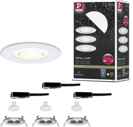 LED-inbouwlamp Nova GU10 Flat stijf IP44 3x4,9W 3x550lm 230V 2700K Chroom