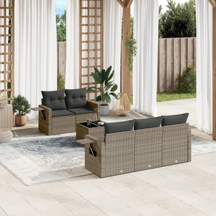 vidaXL - 6-delige - Loungeset - met - kussens - poly - rattan - grijs