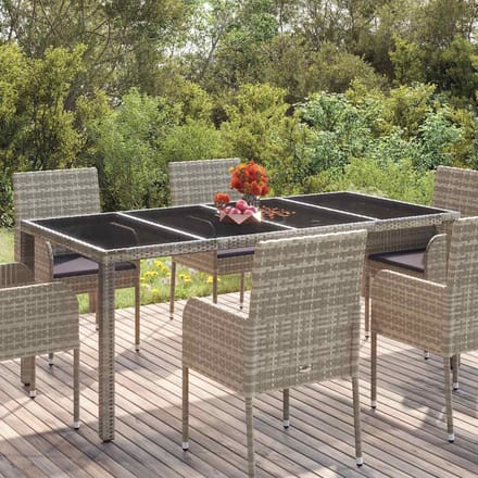 vidaXL - Tuintafel - met - glazen - blad - 190x90x75 - cm - poly - rattan - grijs