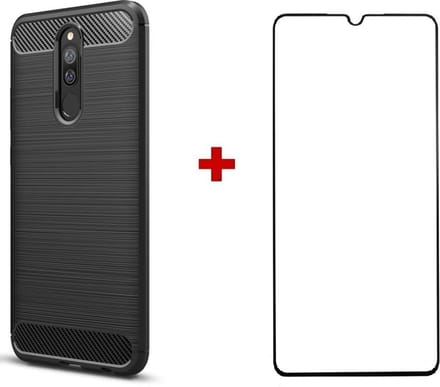 Silicone gel zwart hoesje Xiaomi Redmi 8A met full cover glas screenprotector