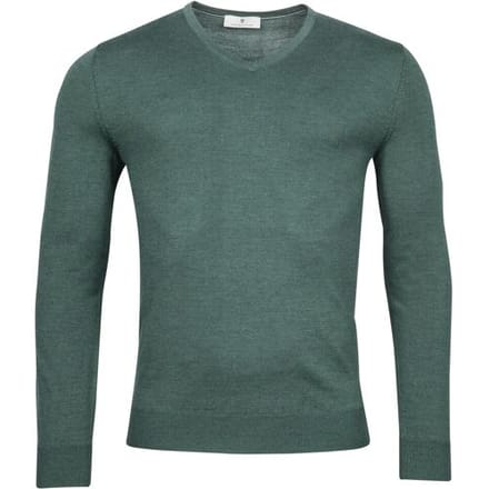 Thomas Maine Trui V-Neck Single Knit Merinowol Pine Green / male