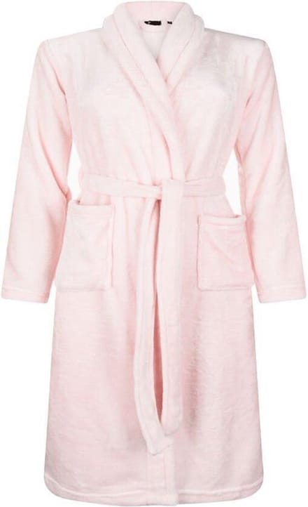 Dames badjas - fleece- lichtroze - sjaalkraag - maat XL/XXL