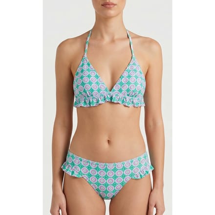 Shiwi Romy Ruffle Bikini Top Porto Tile Fresh Green Größe: 40 | Bikinis Outlet | Damen | Grün