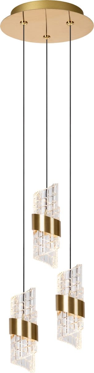 Lucide KLIGANDE - Hanglamp - Ø 25 cm - LED Dimbaar - 3x8W 2700K - Mat Goud / Messing