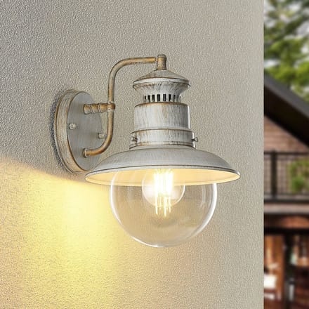 Lindby - Wandlamp buiten - 1licht - Metaal, glas - H: 26.8 cm - E27 - mat wit, goud, helder