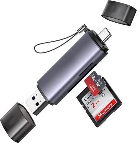 SNJY® SD Kaart Lezer - SD Card Reader - Kaartlezer - 2-in-1 TF en SD - USB-C & USB-A - Grijs