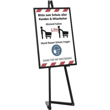 Presentatie ezel - aluminium - B 536 x D 309 x H 1500 mm - inklapbare poten- zwart
