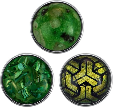 Quiges - Chunk 18mm Click Button Drukknoop Set van 3 Stuks Groen Mix met Natuursteen & Schelp - EBCMSET006