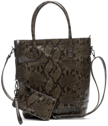 Zebra Kartel met rits Shopper - Olijfgroen